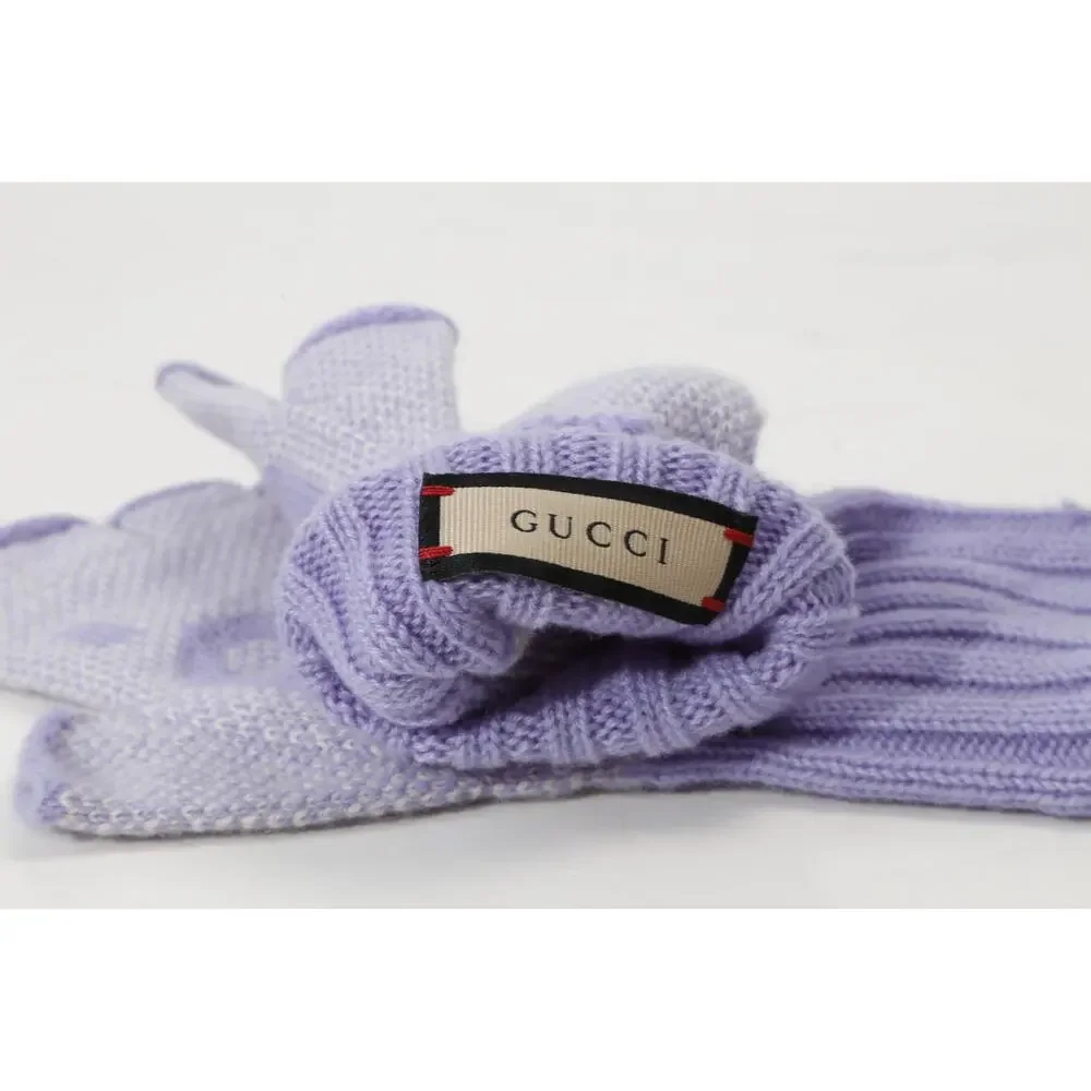 Gucci GG Knit Cashmere Fingerless Gloves Lilac Lavender Purple Size M 210/100
